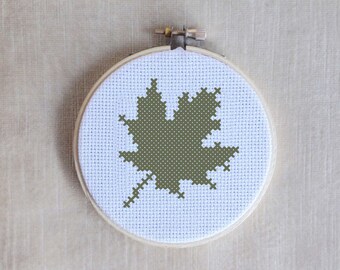 Leaf No. 4 Maple Silhouette Cross Stitch PDF Pattern 3" hoop