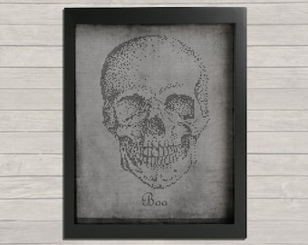 BOO Scull Printable Art, PDF print, Instant download, Halloween Decoration, Wall Art