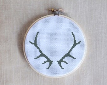 Antler No. 2 Silhouette Cross Stitch PDF Pattern 6" hoop