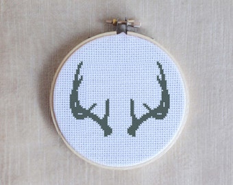 Antler No. 1 Silhouette Cross Stitch PDF Pattern 6" hoop. DIY cross stitch. Instant download.