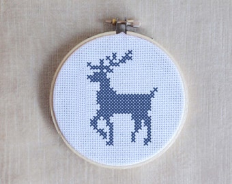 Arctic no.2 Reindeer Silhouette Cross Stitch PDF Pattern 3" hoop