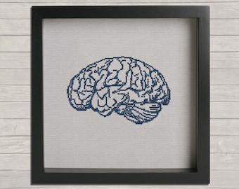 Anatomy No. 3 Brain Cross Stitch PDF Pattern, DIY Cross Stitch, wall hanging