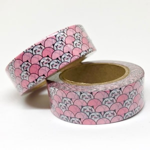Cute Kitty with Pink Scale Pattern Washi Tape Roll