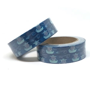 Washi Tape Rolle in Blau mit Schiff