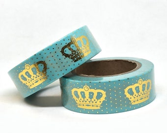 Teal & Gold Foiled Crown Washi Tape Roll