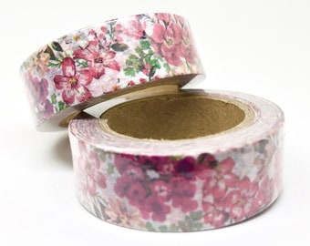 Rollo de cinta washi con estampado floral rosa