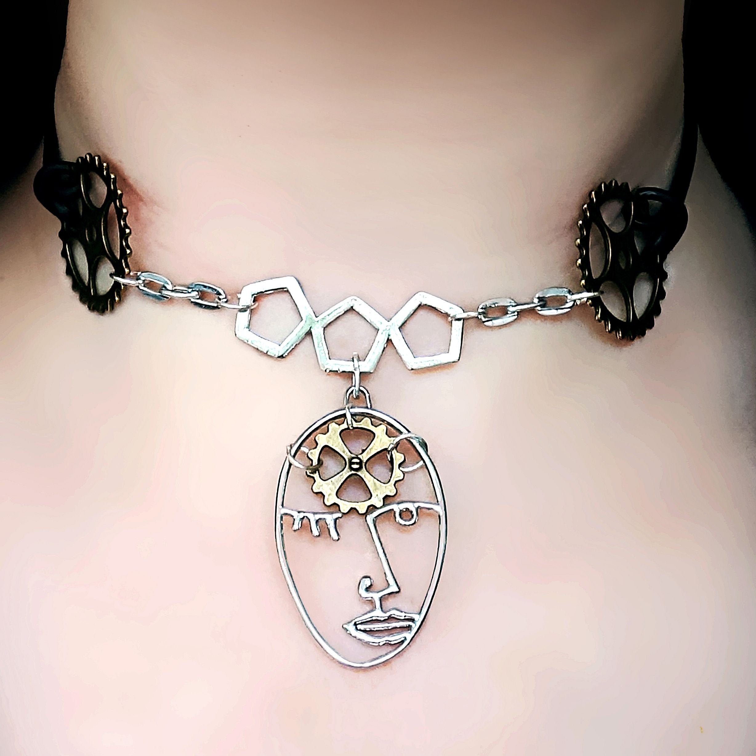 Steampunk BDSM jewelry submissive day collar dominant necklace cyberpunk mi...
