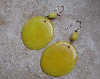 Yellow Tagua Earrings | Gold-Filled Ear Wires  | Yellow Earrings | Yellow Natural Earrings | Yellow Tagua Nut Earrings