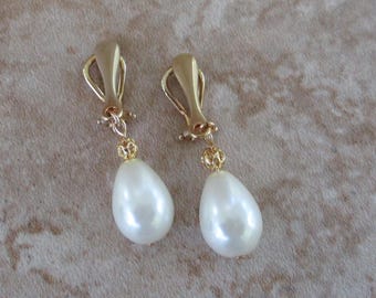 Clip-On Swarovski Teardrop Pearl Earrings | Gold-Plated Sterling Silver
