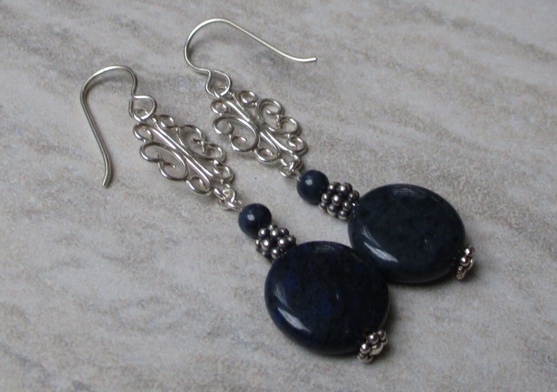 Navy Blue Earrings Silver Dangling Navy Blue Stone Earrings Etsy