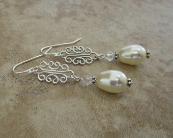 Pendientes blancos Swarovski Pearl Teardrop / Pendientes de novia / Boda