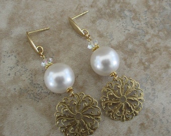 Post Pendientes con Perlas Blancas Swarovski / Pendientes Nupciales / Boda