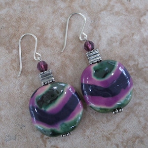 Purple Kazuri Earrings Silver | Purple Ceramic Earrings Silver | African Print Earrings