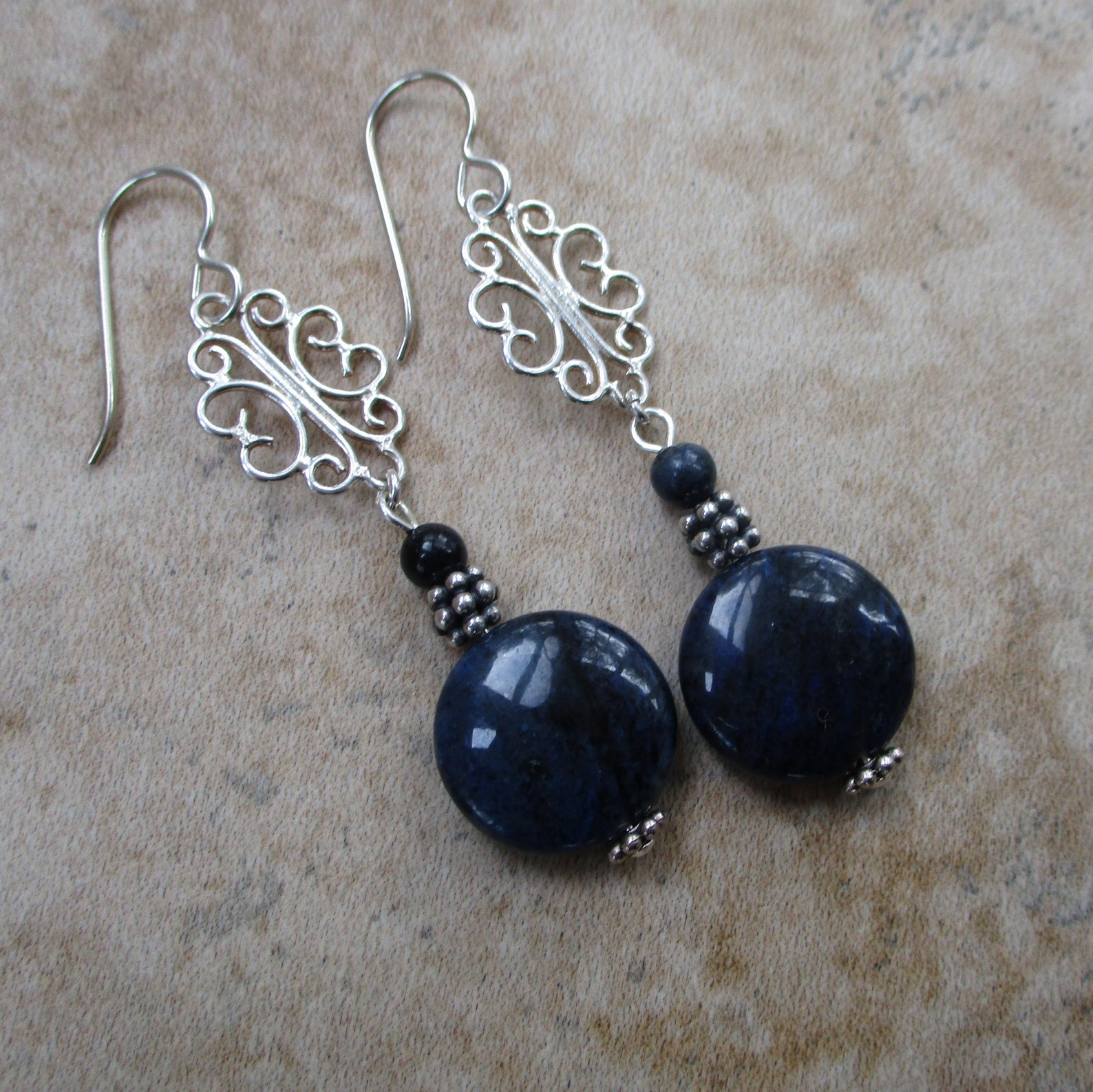 Navy Blue Earrings Silver Dangling Navy Blue Stone Earrings Etsy