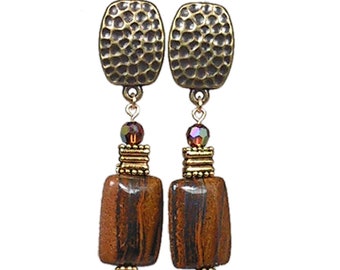 Brown Clip-On Earrings | Brown Stone Clip-on Earrings | Tire Iron Jasper Clip-On Earrings