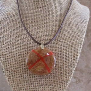 Wood Pendant Necklace for Men or Women | Orange Design