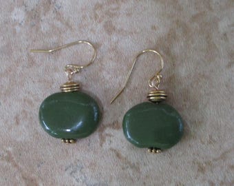 Dark Green Kazuri Earrings | 14k Gold-Filled Ear Wires