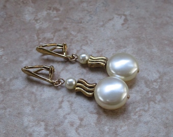 Off-White Pearl Clip-On Earrings - Coin Shaped | Off-White Swarovski Pearl Clip-On Earrings | Off-White Clip-On Bridal Earrings