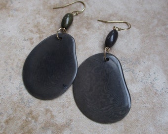 Gray Tagua Earrings | Gold-Filled Ear Wires | Boho Earrings