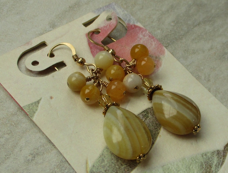 Botswana Agate Earrings Dangle Earrings Yellow Earrings