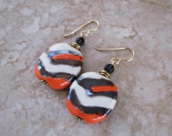 Orange Kazuri Earrings | African Print Earrings | Gold-Filled