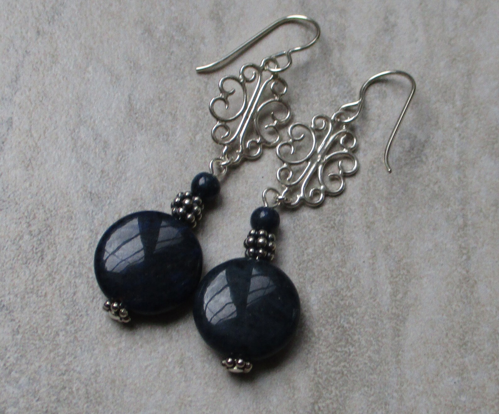 Navy Blue Earrings Silver Dangling Navy Blue Stone Earrings Etsy