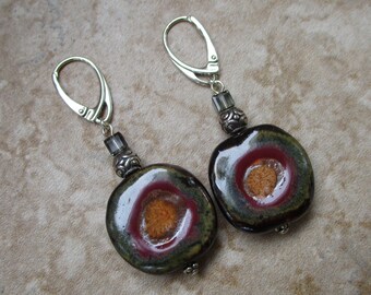 Pendientes Kazuri gris-verde / Sterling-Silver Lever-Back / Pendientes cerámicos