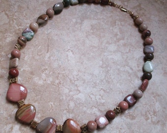 Pink, Brown and Green Stone Necklace | Imperial Jasper Stone Necklace