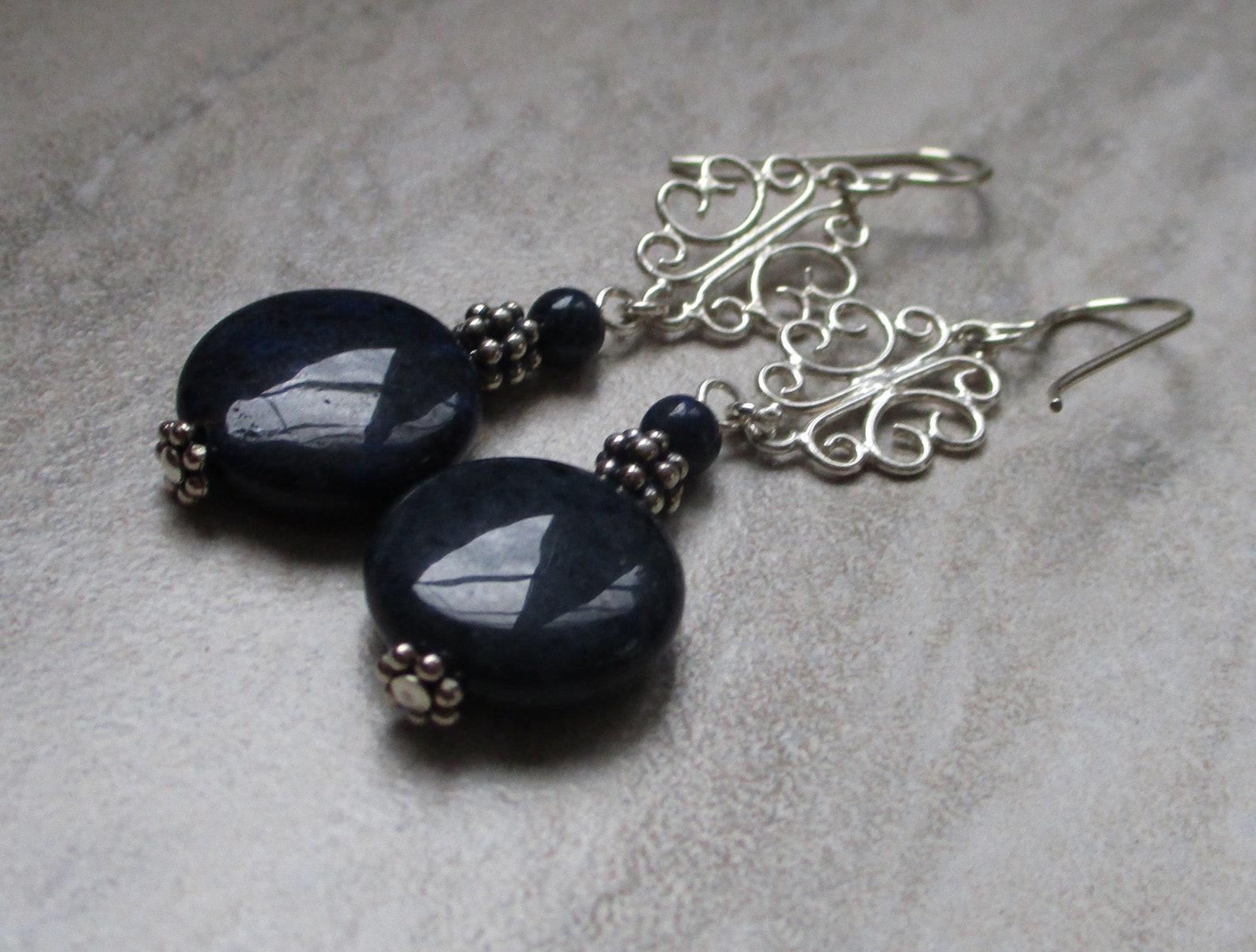 Navy Blue Earrings Silver Dangling Navy Blue Stone Earrings Etsy