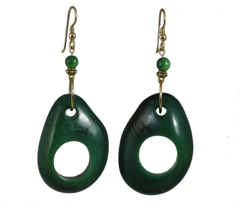 Gold-Filled Ear Wires Green Tagua Earrings Tagua Donut Earrings Tagua Nut Earrings