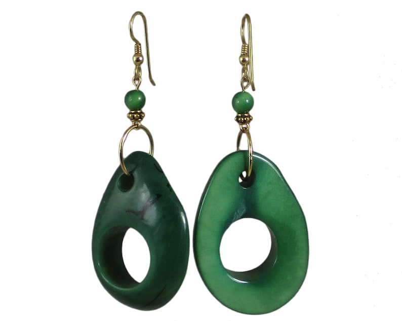 Gold-Filled Ear Wires Green Tagua Earrings Tagua Donut Earrings Tagua Nut Earrings