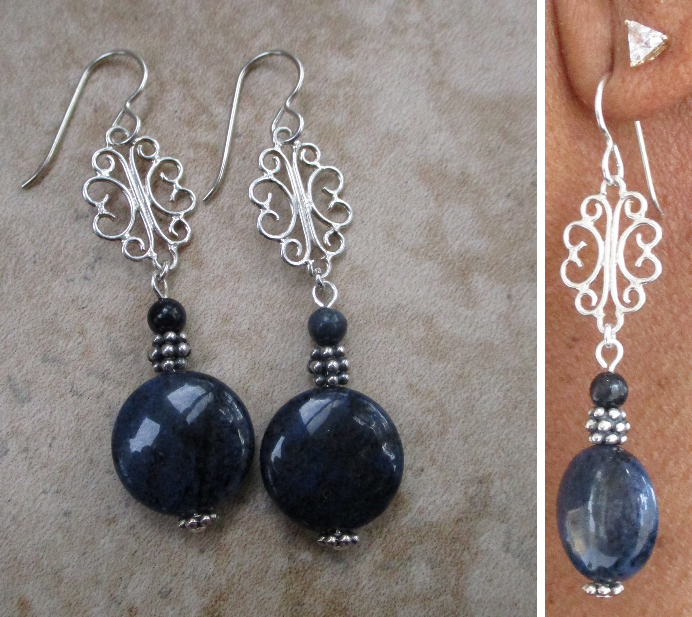 Navy Blue Earrings Silver Dangling Navy Blue Stone Earrings Etsy