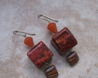 Orange Banana Bark Earrings - Orange Boho Earrings