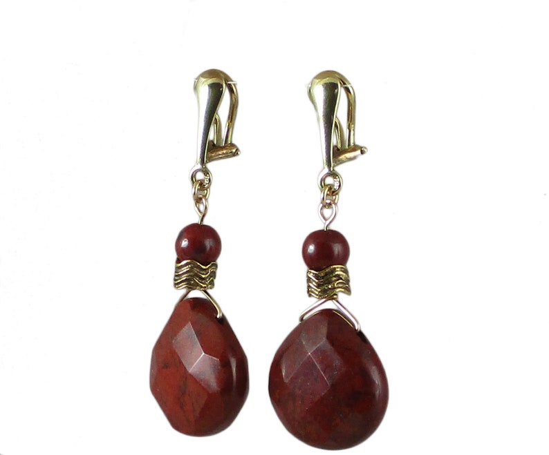 Deep Red or Burgundy Clip-On Earrings Deep Red Clip-On Earrings Poppy Jasper Clip-On Earrings