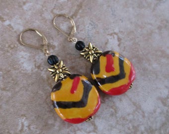 Yellow, Red, and Black Kazuri Earrings | 14k Gold-Filled Ear Wires