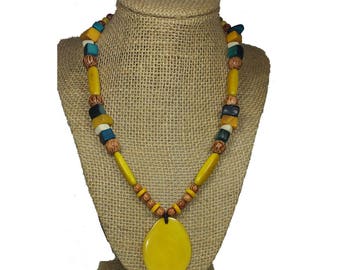Yellow Tagua Necklace - Yellow Boho Necklace - Tagua Nut Necklace