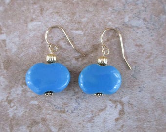 Pendientes Kazuri azules / Alambres para pendientes rellenos de oro de 14 k