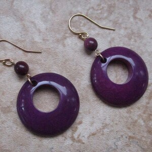 Small Purple Tagua Hoop Earrings | Gold-Filled Ear Wires