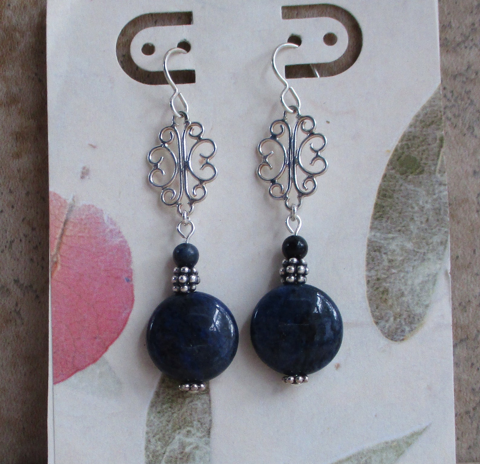 Navy Blue Earrings Silver Dangling Navy Blue Stone Earrings Etsy