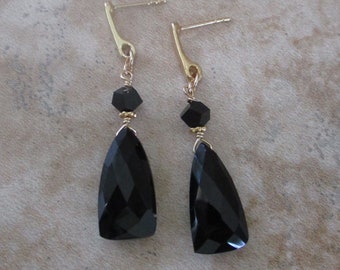 Pendientes de poste negro / Piedras de ónix / Plata de ley chapada en oro de 18k