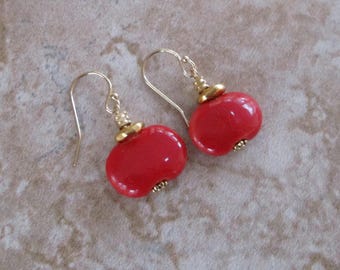 Red Kazuri Earrings | Gold-Filled Ear Wires