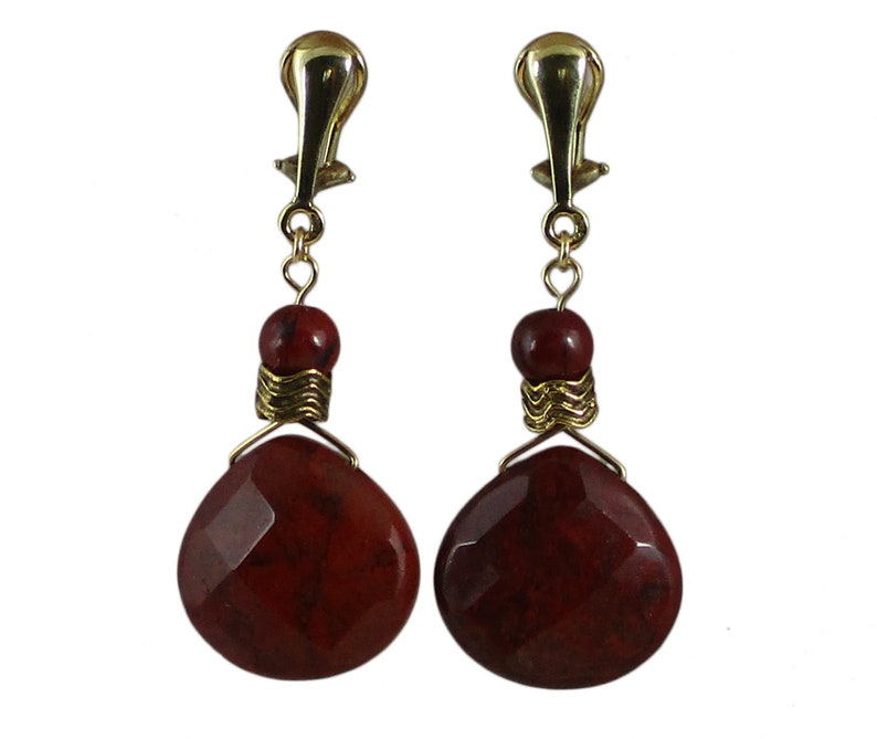Deep Red or Burgundy Clip-On Earrings Deep Red Clip-On Earrings Poppy Jasper Clip-On Earrings