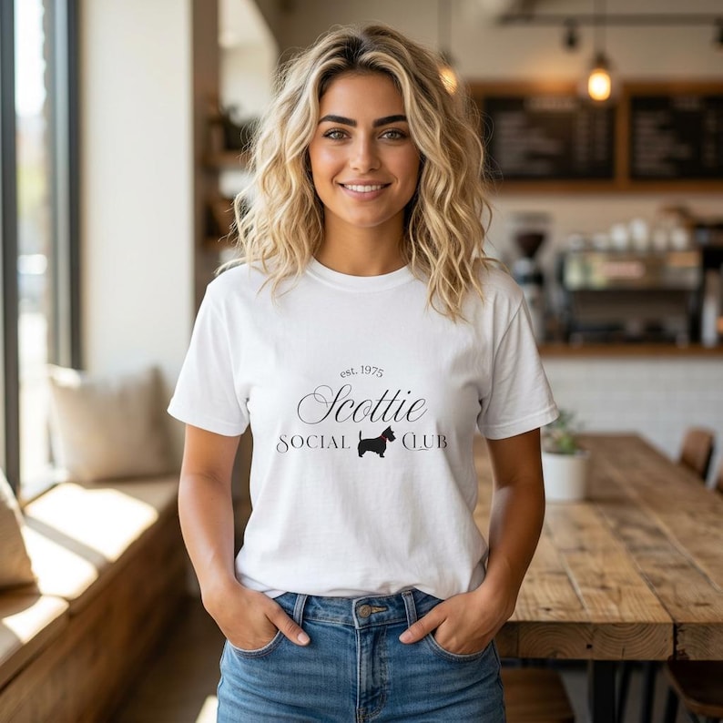Scottie Social Club T-shirt | Scottie hundsilhuett, vintagestil bild 1