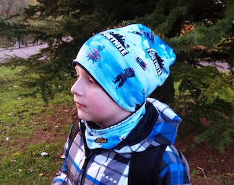boys winter hat and scarf boys fortnight hat and neck warmer boys christmas game gift - blue hat fortnite