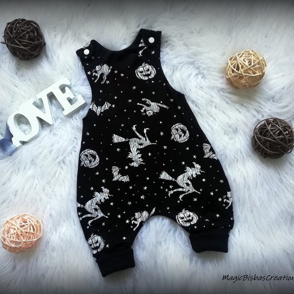 Halloween Strampler, Baby Halloween, Harem Strampler, mein erstes Halloween, Baby Dungarees, Halloween-Outfit, Halloween-Baby, Halloween-Kostüm