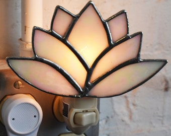 Iridescent Lotus Stained Glass Ornament Electric Night Light