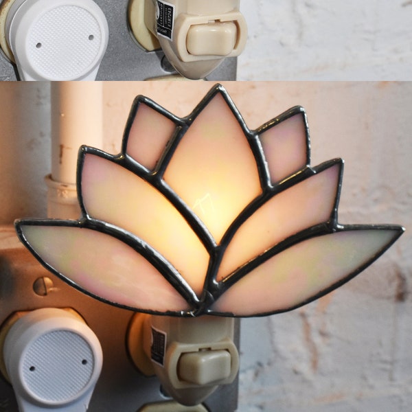 Iridescent Lotus Stained Glass Ornament Electric Night Light