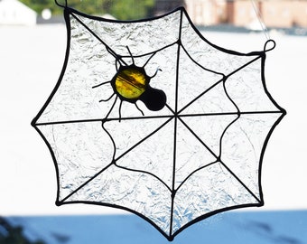 JGS Jeweled Spider on Web Suncatcher for Halloween 