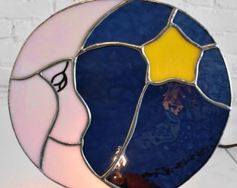 Moon and Star Stained Glass Fan Lamp Panel