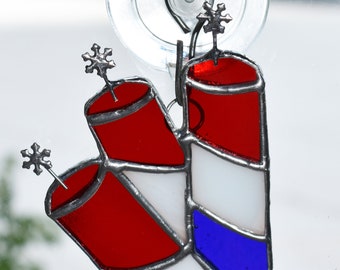 Bright and Festive Holiday Firecracker Bunch Suncatcher Window Ornament
